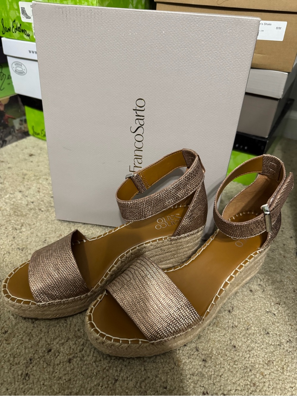 Franco Sarto Metallic Bronze Espadrille Wedge Sandals